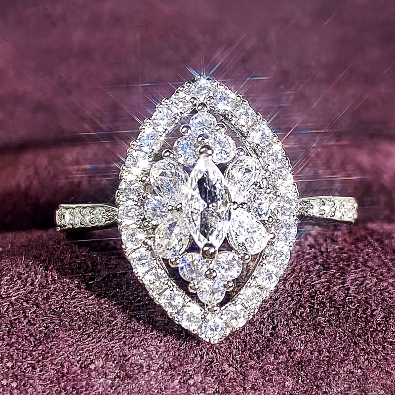 Women's Elegant Marquise Geometric Floral Ring, Perfect Gift